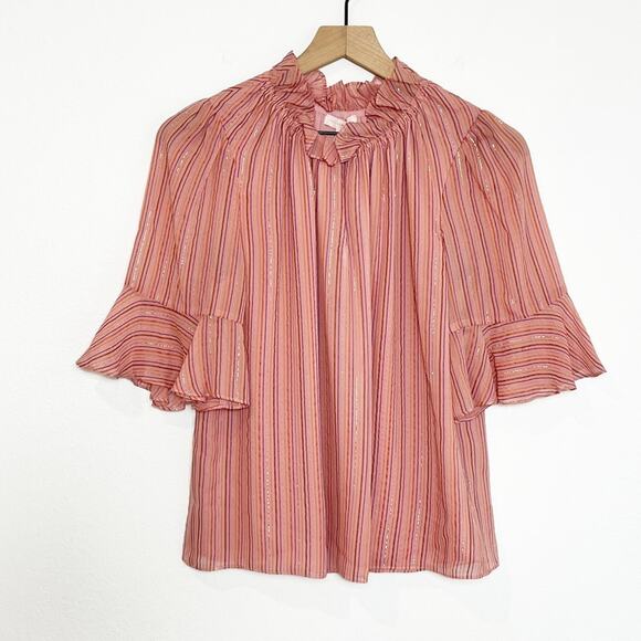 REBECCA TAYLOR MTLI LUREX STRIPE TOP BLOUSE SIZE MEDIUM BRAND NEW MSRP$275 - Picture 5 of 11